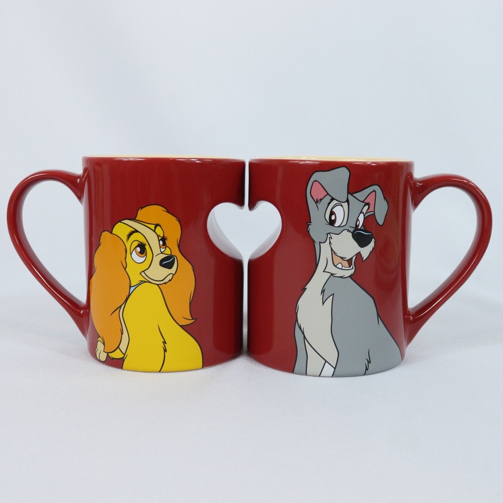 Disney Parks Lady and the Tramp Red Heart Shaped Coffee Mug Set with Tags